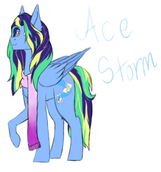Size: 4600x4900 | Tagged: safe, artist:purplellamaswag, oc, oc only, oc:ace storm, pony, absurd resolution, clothes, offspring, parent:rainbow dash, parent:thunderlane, parents:thunderdash, raised hoof, scarf, simple background, solo, white background