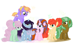 Size: 2896x1760 | Tagged: safe, artist:aonairfaol, oc, oc only, oc:apple butter, oc:baby doll, oc:cloud dancer, oc:golden bolt, oc:iris pie, oc:midnight eclipse, base used, simple background, transparent background