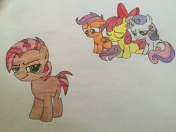 Size: 3264x2448 | Tagged: safe, artist:magicrailroadjames, apple bloom, babs seed, scootaloo, sweetie belle, g4, cutie mark crusaders, high res, traditional art