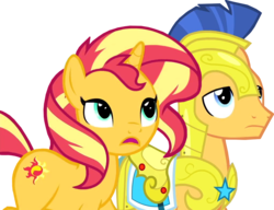 Size: 1022x785 | Tagged: safe, edit, edited screencap, screencap, flash sentry, sunset shimmer, pony, unicorn, equestria girls, equestria girls series, forgotten friendship, g4, animation error, background removed, female, male, missing wing, ship:flashimmer, simple background, stallion, transparent background