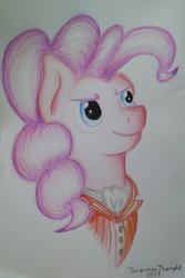 Size: 1024x1533 | Tagged: safe, artist:turquoisethought, pinkie pie, pony, g4, bust, dr pinkie and miss pie, female, portrait, solo, traditional art