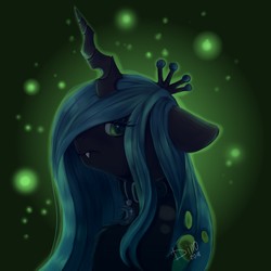 Size: 1280x1280 | Tagged: safe, artist:dinoalpaka, queen chrysalis, changeling, changeling queen, rcf community, g4, collar, fangs, female, solo