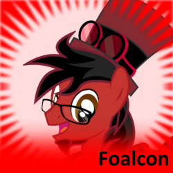 Size: 250x250 | Tagged: artist needed, safe, edit, oc, oc only, oc:toonkriticy2k, pegasus, pony, derpibooru, bust, drama, glasses, goggles, hat, implied foalcon, meta, red and black oc, smiling, solo, spoilered image joke, toongate, top hat, we are going to hell