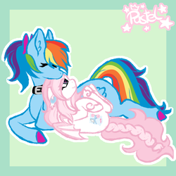 Size: 1000x1000 | Tagged: safe, artist:pastel-pony-princess, rainbow dash, oc, oc:sylphie, bat pony, g4, bat pony oc, collar, cute, simple background, size difference