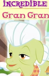 Size: 1319x2019 | Tagged: safe, gameloft, granny smith, earth pony, pony, g4, exploitable meme, female, floppy ears, food, gran gran, image macro, meme, one ear down, pie, solo, wow! glimmer