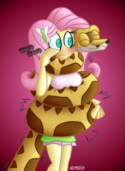 Size: 768x1050 | Tagged: safe, artist:snakeythingy, fluttershy, snake, equestria girls, g4, blushing, coils, commission, gradient background, squeezing, story included