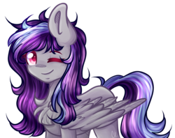 Size: 1024x810 | Tagged: safe, artist:sketchyhowl, oc, oc only, oc:sketchy howl, pegasus, pony, female, mare, one eye closed, simple background, solo, transparent background, wink