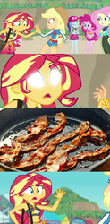 Size: 503x1024 | Tagged: safe, edit, edited screencap, screencap, sunset shimmer, equestria girls, equestria girls specials, g4, my little pony equestria girls: better together, my little pony equestria girls: forgotten friendship, bacon, bacon hair, belly button, food, meat, meme, midriff