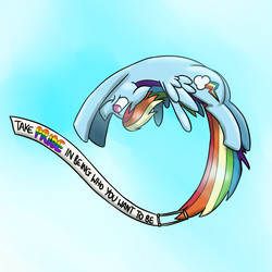 Size: 1200x1200 | Tagged: safe, artist:timsplosion, rainbow dash, pegasus, pony, g4, female, flying, gay pride, gay pride flag, mare, positive ponies, pride, solo