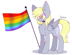 Size: 1024x789 | Tagged: safe, artist:gabbyowo, derpy hooves, pony, g4, chest fluff, cute, derpabetes, female, gay pride, gay pride flag, implied lesbian, pride, smiling, solo