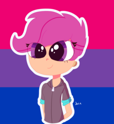Size: 1024x1110 | Tagged: safe, artist:lapidotstars, scootaloo, human, equestria girls, g4, bisexual pride flag, bisexuality, female, humanized, pride, pride flag, solo
