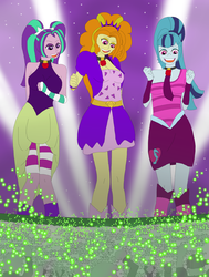 Size: 2155x2846 | Tagged: safe, artist:final7darkness, adagio dazzle, aria blaze, sonata dusk, equestria girls, g4, clothes, female, gem, giantess, high res, looking down, macro, open mouth, siren gem, the dazzlings