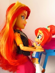 Size: 810x1080 | Tagged: safe, artist:whatthehell!?, sunset shimmer, equestria girls, g4, clothes, doll, don't talk to me or my son ever again, equestria girls minis, eqventures of the minis, irl, jacket, photo, shoes, skirt, sunset sushi, toy, truck