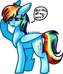 Size: 1503x1745 | Tagged: safe, artist:juliamity, rainbow dash, pony, g4, dialogue, female, simple background, solo, speech bubble, transparent background