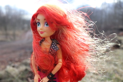 Size: 6000x4000 | Tagged: safe, artist:artofmagicpoland, sunset shimmer, equestria girls, g4, doll, female, irl, photo, toy, wallpaper, wind, windswept mane