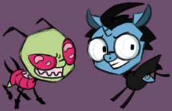 Size: 750x482 | Tagged: safe, artist:amberpone, pony, cute, dib membrane, duo, invader zim, ponified, style emulation, zim