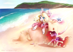 Size: 4200x3000 | Tagged: safe, artist:skylacuna, oc, beach, duo