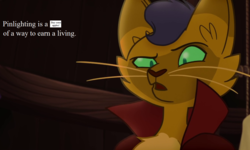 Size: 1340x804 | Tagged: safe, edit, edited screencap, editor:korora, screencap, capper dapperpaws, abyssinian, anthro, g4, my little pony: the movie, buy some apples, censored, censored dialogue, censored vulgarity, chest fluff, cordwainer smith, cropped, male, novelty censor, quote, text, the game of rat and dragon, the instrumentality of mankind