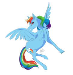 Size: 800x824 | Tagged: safe, artist:alicelgagne, rainbow dash, pegasus, pony, g4, cutie mark, disney style, female, flying, looking at you, mare, simple background, smiling, solo, transparent background