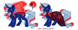 Size: 1024x399 | Tagged: safe, alternate version, artist:gela98, artist:jrain9110, trixie, alicorn, pony, g4, alicorn amulet, alicornified, cape, cheek fluff, chest fluff, clothes, corrupted, ethereal wings, female, grin, nightmare form, nightmare trixie, nightmarified, race swap, simple background, smiling, solo, striped mane, transparent background, trixiecorn