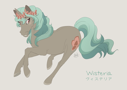 Size: 3600x2550 | Tagged: safe, artist:alicelgagne, oc, oc only, oc:wisteria, pony, unicorn, cutie mark, female, floral head wreath, flower, freckles, high res, mare, running, simple background, smiling, solo