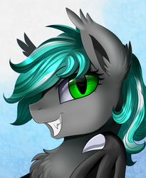 Size: 1446x1764 | Tagged: safe, artist:pridark, oc, oc only, bat pony, bat pony oc, bust, chest fluff, commission, green eyes, looking at you, portrait, solo
