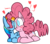 Size: 538x474 | Tagged: safe, artist:mr-degration, pinkie pie, rainbow dash, earth pony, pegasus, pony, g4, blushing, cheek kiss, colored pupils, eyes closed, female, floating heart, heart, kissing, lesbian, lying down, mare, prone, ship:pinkiedash, shipping, simple background, transparent background