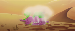 Size: 1920x808 | Tagged: safe, screencap, spike, g4, my little pony: the movie, bone dry desert, cactus, desert, faic, steam