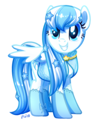 Size: 1068x1325 | Tagged: safe, artist:kirenfox, oc, oc only, oc:starline, pegasus, pony, clothes, female, looking at you, mare, pegasus oc, see-through, simple background, smiling, socks, solo, spread wings, white background, wings