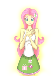 Size: 1800x2449 | Tagged: safe, artist:grandzebulon, fluttershy, equestria girls, g4, clothes, female, looking at you, simple background, skirt, smiling, solo, tank top