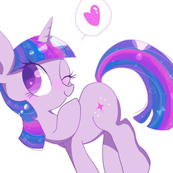 Size: 1090x1090 | Tagged: safe, artist:1drfl_world_end, twilight sparkle, pony, unicorn, g4, female, heart, looking at you, mare, one eye closed, pictogram, simple background, smiling, solo, speech bubble, white background, wink