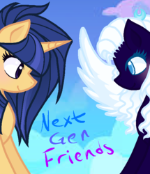 Size: 600x698 | Tagged: safe, artist:diamondmlpocean, oc, oc only, oc:midnight moon (diamondmlpocean), oc:velvet sentry, pegasus, pony, unicorn, female, mare