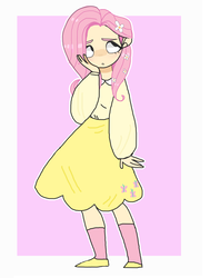 Size: 1024x1356 | Tagged: safe, artist:nicolas-px, fluttershy, human, g4, clothes, dress, female, humanized, looking away, looking up, solo, standing