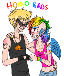 Size: 591x700 | Tagged: safe, artist:glynn, rainbow dash, human, g4, crossover, dirk strider, duo, homestuck, humanized, tumblr nose