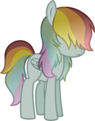 Size: 481x612 | Tagged: safe, artist:starryoak, oc, oc only, oc:misty mizzle, miracleverse, description at source, implied infidelity, not rainbow dash, offspring, parent:rainbow dash, parent:zephyr breeze, parents:zephdash, rainbow hair, simple background, solo, transparent background