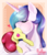 Size: 1842x2160 | Tagged: safe, artist:hiloumuns, edit, apple bloom, princess celestia, alicorn, pony, g4, bloomprey, blushing, butt, eyes closed, female, fetish, full mouth, heart, majestic as fuck, plot, preybloom, princess vorestia, size difference, transparent mane, vore