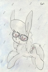 Size: 688x1023 | Tagged: safe, artist:slightlyshade, silver spoon, earth pony, pony, g4, female, filly, glasses, heart eyes, rain, solo, traditional art, watercolor painting, wingding eyes