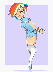 Size: 1024x1376 | Tagged: safe, artist:nicolas-px, rainbow dash, human, g4, :p, clothes, eyes closed, female, humanized, socks, solo, tongue out