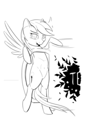 Size: 4000x6000 | Tagged: safe, artist:madgehog, rainbow dash, pegasus, pony, g4, blushing, cute, dashabetes, female, lineart, looking at you, mare, micro, mug, open mouth, playful, spread wings, wingboner, wings