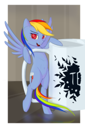 Size: 4000x6000 | Tagged: safe, artist:madgehog, rainbow dash, pegasus, pony, g4, belly, belly button, blushing, colored, cute, dashabetes, female, looking at you, mare, micro, mug, open mouth, playful, spread wings, wingboner, wings