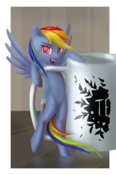 Size: 4000x6000 | Tagged: safe, artist:madgehog, rainbow dash, pegasus, pony, g4, belly, belly button, blushing, colored, cute, dashabetes, female, looking at you, mare, micro, mug, open mouth, playful, red eyes, spread wings, wingboner, wings