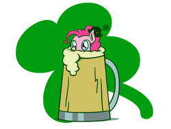 Size: 1800x1350 | Tagged: safe, artist:flutterluv, pinkie pie, earth pony, pony, g4, cider, cup, cup of pony, cute, diapinkes, female, holiday, mare, micro, mug, ponk, saint patrick's day, simple background, solo, tankard, white background