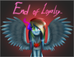 Size: 2224x1720 | Tagged: safe, artist:lada03, rainbow dash, pegasus, pony, abstract background, corrupted, crying, element of loyalty, female, looking at you, mare, multicolored hair, sad, simple background, solo, sombra eyes, spread wings, wings