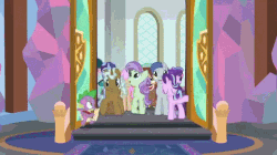 Size: 765x429 | Tagged: safe, screencap, berry blend, berry bliss, clever musings, gallus, november rain, ocellus, peppermint goldylinks, sandbar, silverstream, slate sentiments, smolder, starlight glimmer, strawberry scoop, summer meadow, twilight sparkle, violet twirl, yona, alicorn, changedling, changeling, classical hippogriff, griffon, hippogriff, pony, yak, g4, school daze, animated, background pony, cloven hooves, female, friendship student, jewelry, male, mare, necklace, pony ocellus, stallion, student six, twilight sparkle (alicorn)