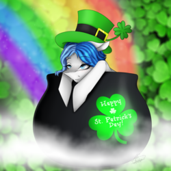 Size: 1800x1803 | Tagged: safe, artist:ggchristian, oc, oc only, oc:gg christian, earth pony, pony, female, hat, holiday, mare, pot of gold, saint patrick's day, solo