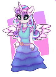 Size: 600x820 | Tagged: safe, artist:chibifox25, princess flurry heart, anthro, g4, clothes, dress, ear fluff, female, older, older flurry heart, simple background, solo, spread wings, transparent background, wings