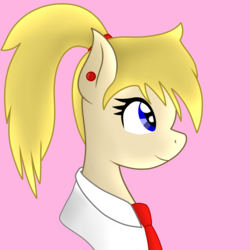 Size: 3000x3000 | Tagged: safe, artist:chelseawest, oc, oc only, oc:shayley, pony, bust, clothes, female, high res, mare, necktie, pink background, portrait, shirt, simple background, solo, tail