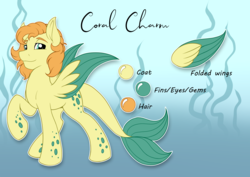 Size: 4092x2893 | Tagged: safe, artist:sugaryviolet, oc, oc only, oc:coral charm, hippocampus, merpony, pegasus, pony, male, reference sheet, seaquestrian pegasus, solo, stallion