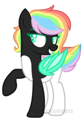 Size: 929x1355 | Tagged: safe, artist:squeakshimi, oc, oc only, bat pony, pony, colored wings, female, mare, rainbow hair, simple background, solo, transparent background