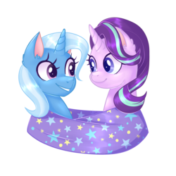 Size: 2000x2000 | Tagged: safe, artist:solareflares, starlight glimmer, trixie, g4, female, high res, lesbian, ship:startrix, shipping, simple background, transparent background